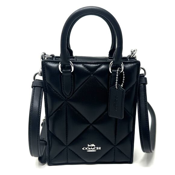 Coach North South Mini Tote With Puffy Diamond Quilting Black Leather CJ580 - Picture 1 of 9